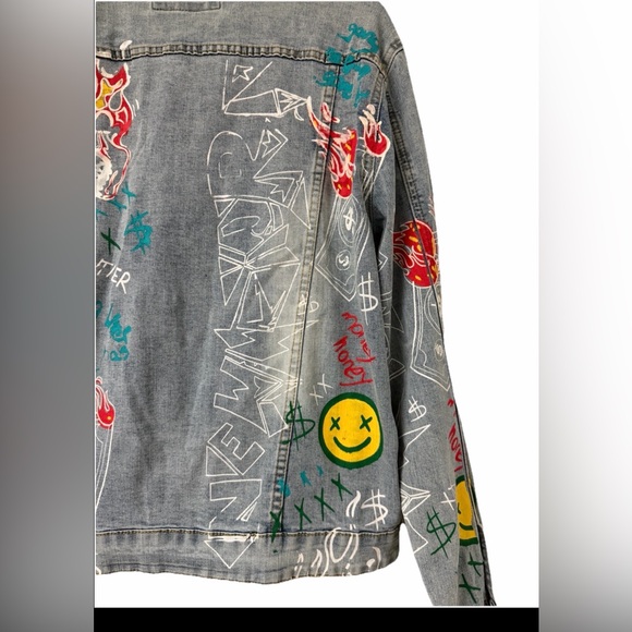 NEW Waimea Denim Jean Jacket Mens M Paint Splatter Streetwear Urban Hip Hop 90s - Picture 4 of 16